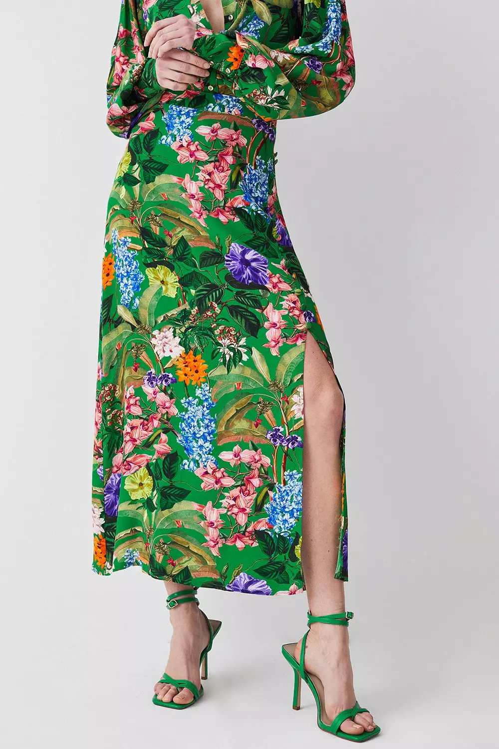 Spring Floral Buttoned Midi Skirt | Karen Millen